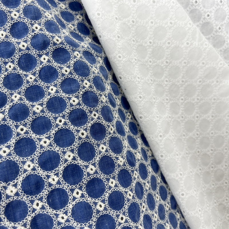 Sewing Eyelet Fabric - Tessuto in Denim di Cotone con
